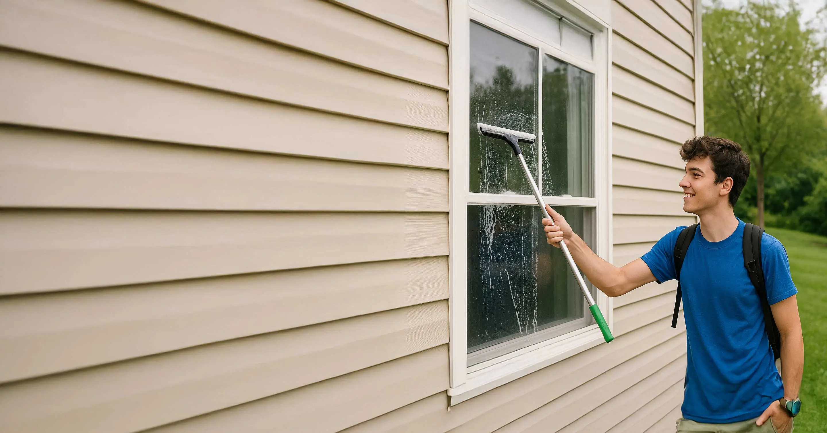 Student helping with car and window washing
